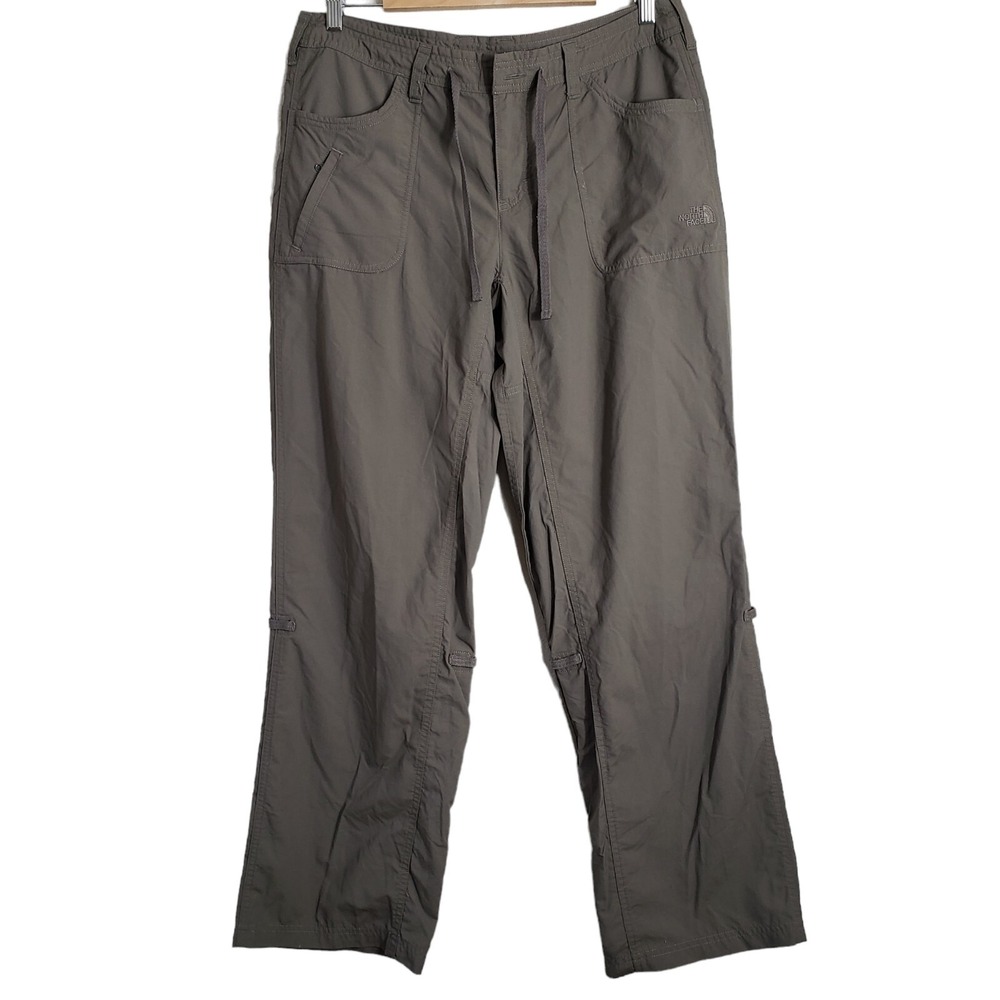 The North Face Womens Roll Up Outdoor Nylon Pants Size 12 Drawstring Hiking Oliv